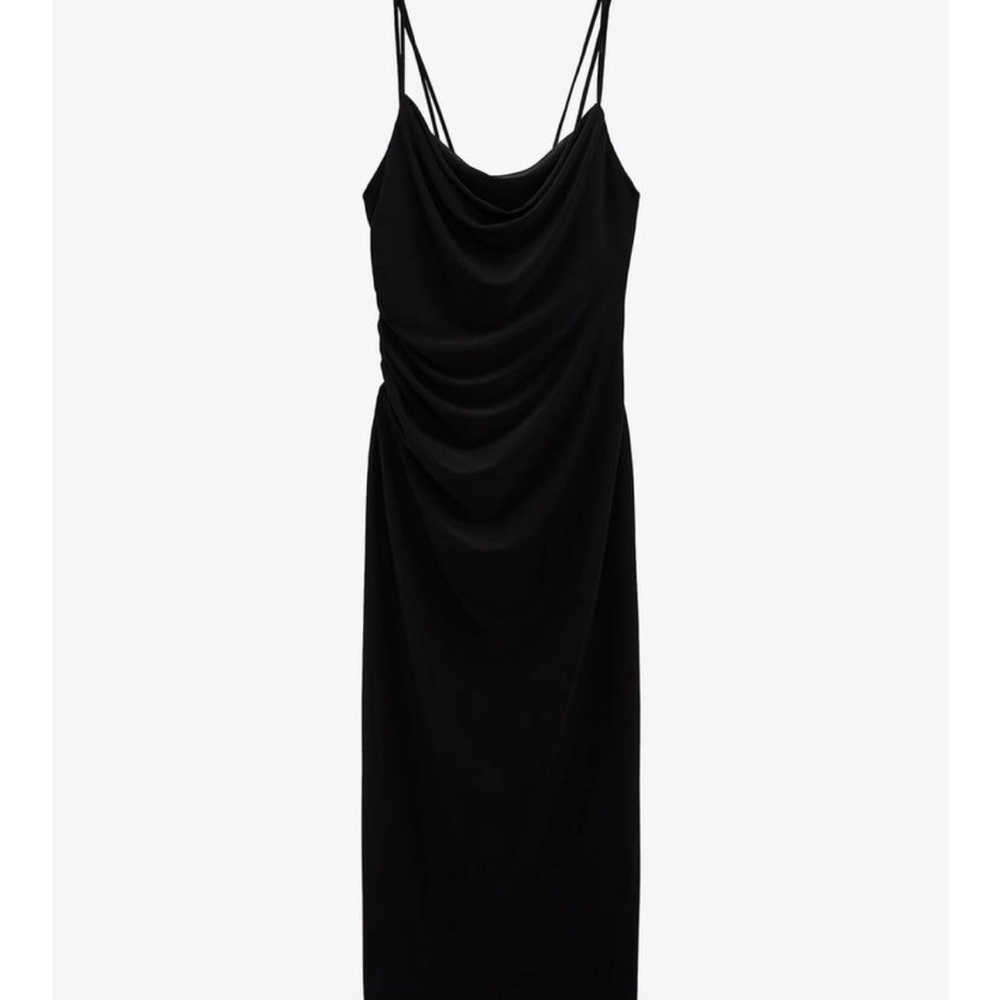 Zara Black Dress with Draped Neckline Size Large